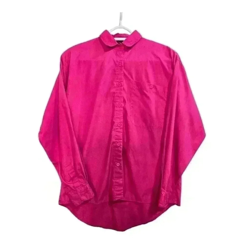 Vintage Great Connections Pink Button Up Blouse Size M Long Sleeve Pocket *READ*